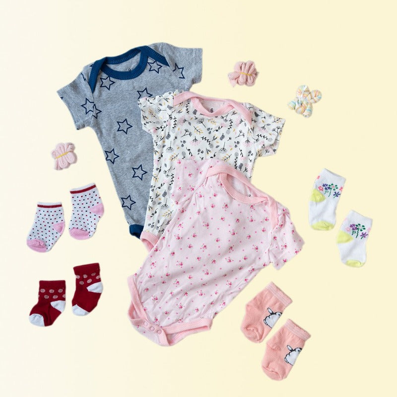 Baby Flowers & Bird Print Romper Set - ( Pack of 10 )