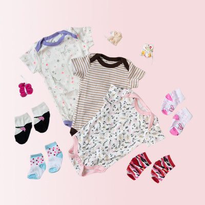 Baby Brown Stripes Print Romper Set - (Pack of 10) Baby Gift Set June Trading   