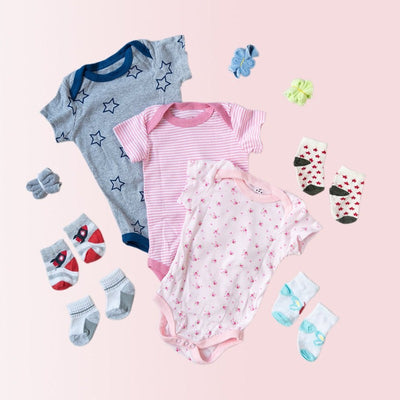 Baby Pink Stripes Print Romper Set - (Pack of 10) Baby Gift Set June Trading   