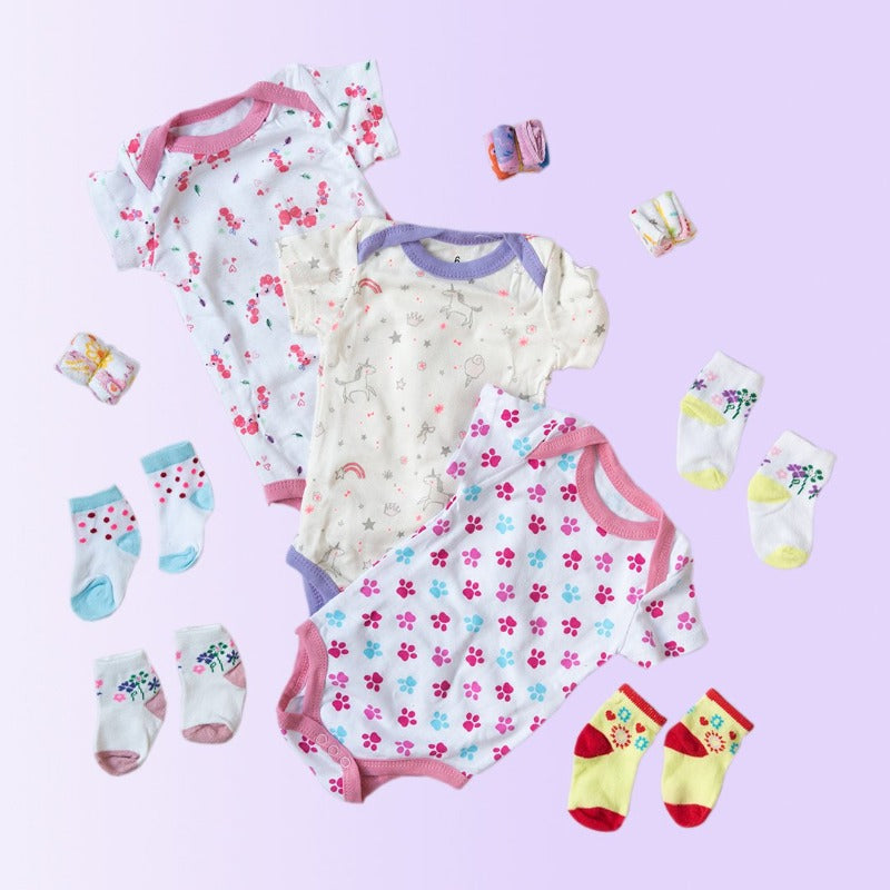 Baby Unicorn Print Romper Set - (Pack of 10) Baby Gift Set June Trading   