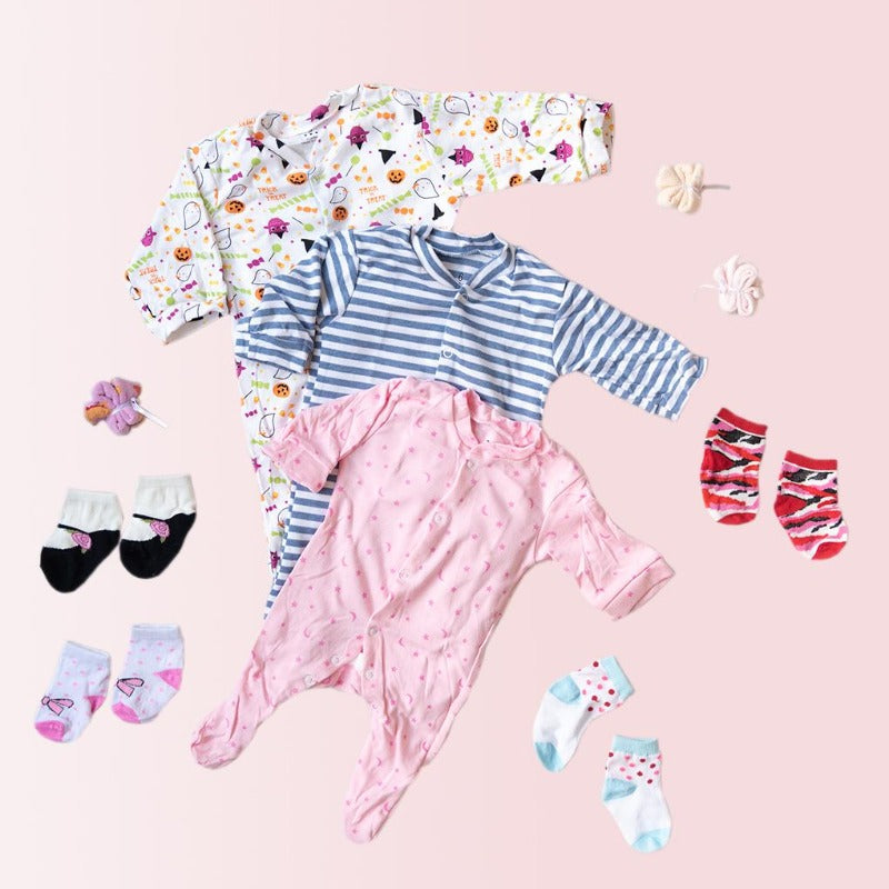 Baby Pink Stars Print Romper Set - ( Pack of 10 ) Baby Gift Set June Trading   