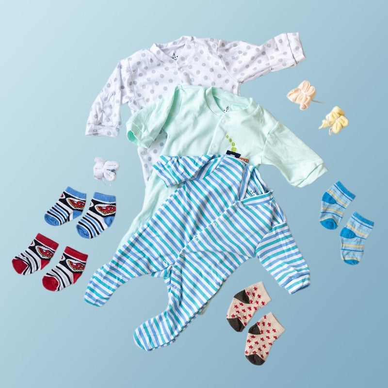 Baby Blue Stripes Print Romper Set - ( Pack of 10 ) Baby Gift Set June Trading   