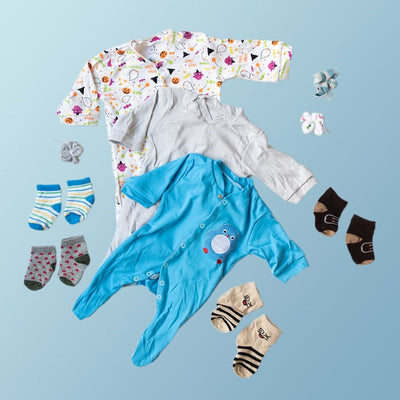 Baby Blue Penguin Print Romper Set - ( Pack of 10 ) Baby Gift Set June Trading   