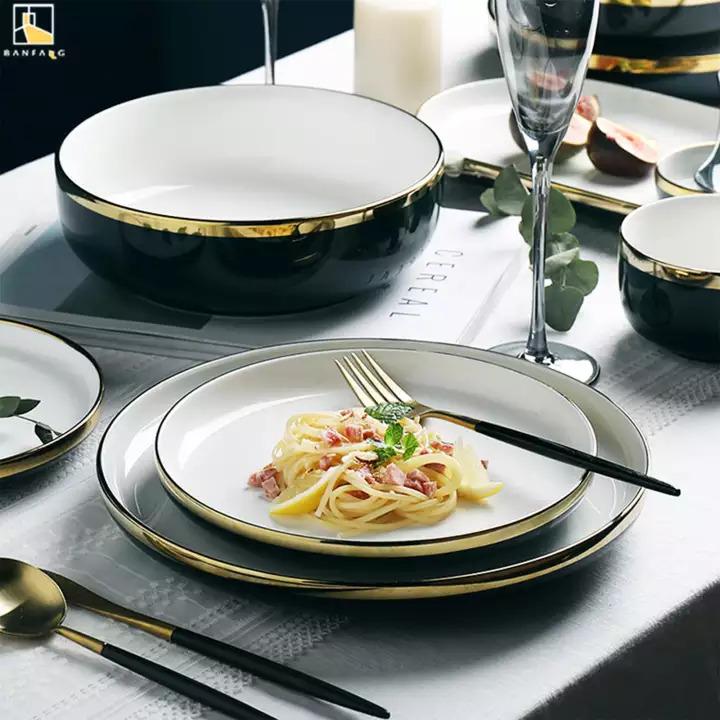 White & Blue Dual-Toned Gold Rimmed Starter Plate Starter Plates June Trading   