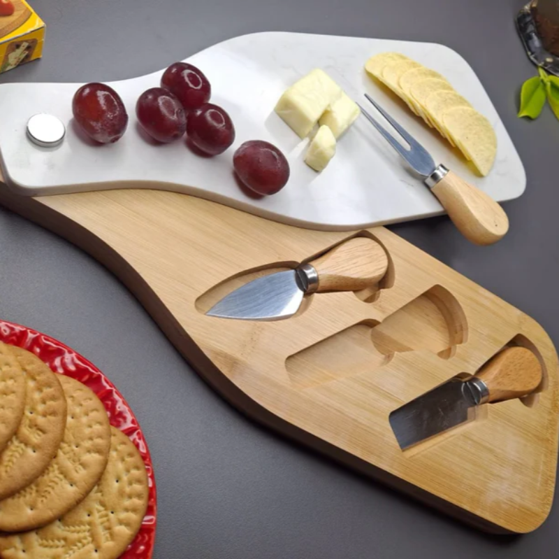Wooden Cheese Platter Set With Marble Board And Cheese Cutlery Style 1
