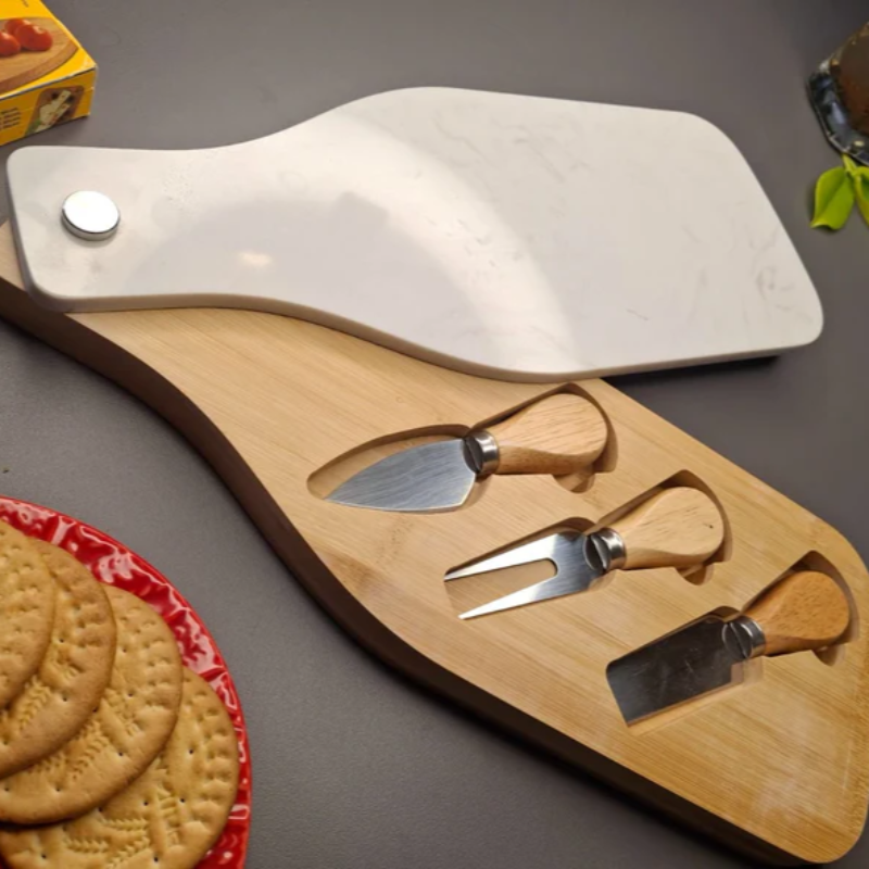 Wooden Cheese Platter Set With Marble Board And Cheese Cutlery Style 1