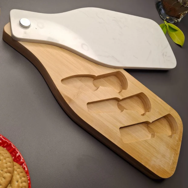 Wooden Cheese Platter Set With Marble Board And Cheese Cutlery Style 1