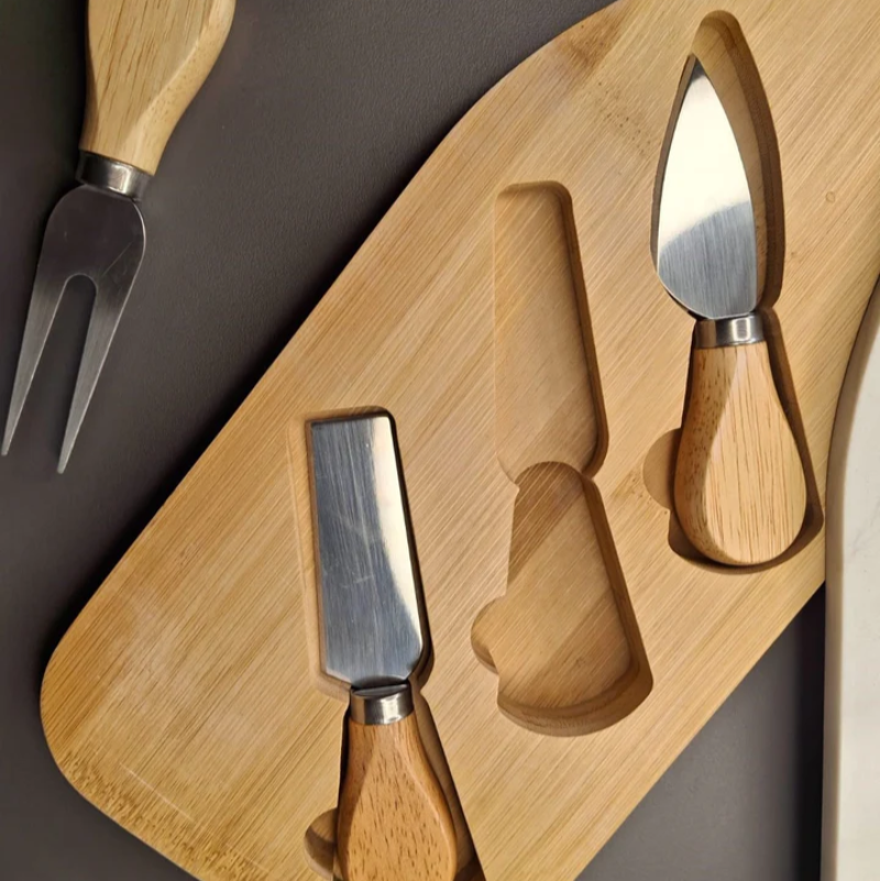 Wooden Cheese Platter Set With Marble Board And Cheese Cutlery Style 1