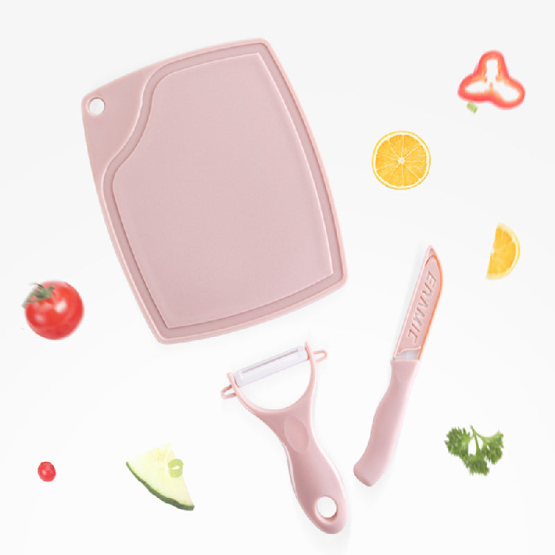 Pastel Fruit Knife, Peeler & Cutting Board Set Utility June Trading Taffy Pink  