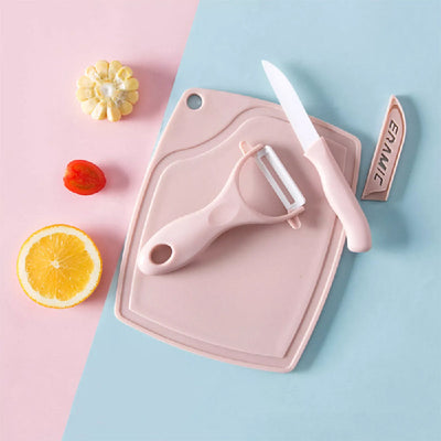 Pastel Fruit Knife, Peeler & Cutting Board Set Utility June Trading   