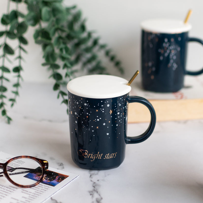 Starry Ceramic Mug With Lid Coffee Mugs June Trading Galaxy  