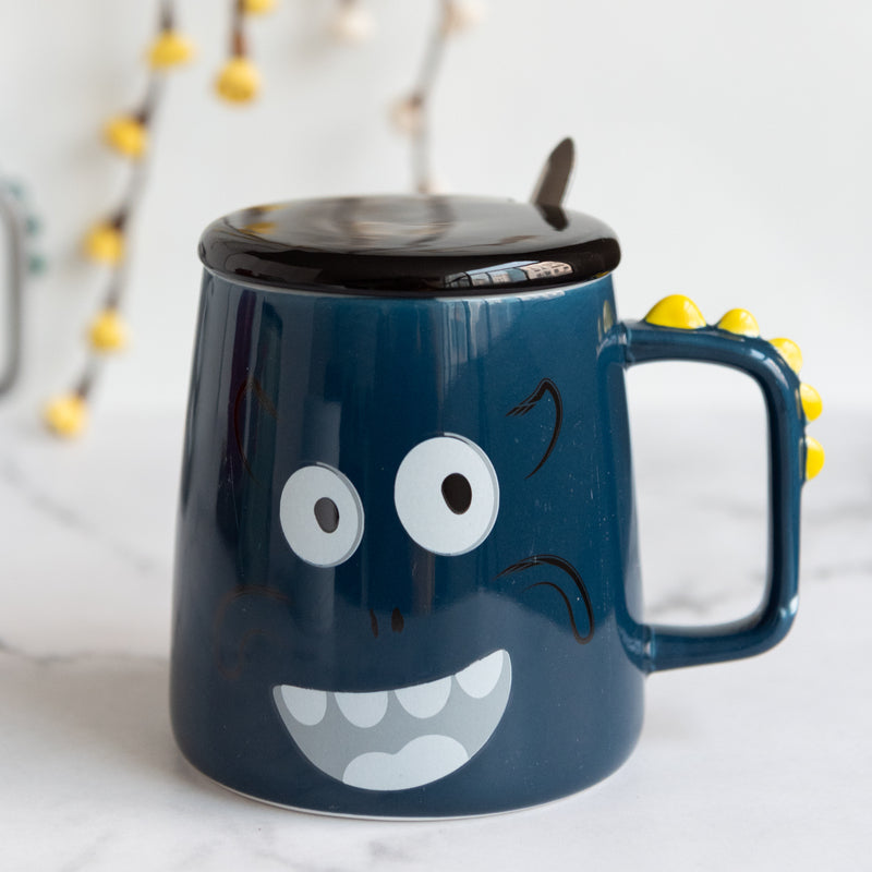 Quirky Dino Mug With Lid Coffee Mugs June Trading Azure Blue  