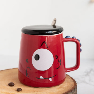 Quirky Dino Mug With Lid Coffee Mugs June Trading Bold Red  