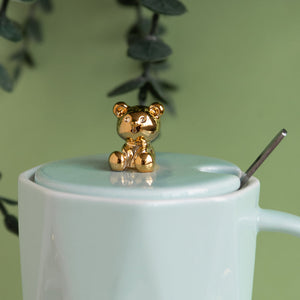 Cute Teddy Coffee Cup With Lid & Spoon Coffee Mugs June Trading   