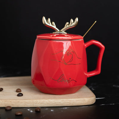 Nordic Reindeer Ceramic Mug With Lid Coffee Mugs June Trading   