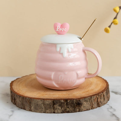 Honey Jar Shaped Mug With Cute Lid Coffee Mugs June Trading   