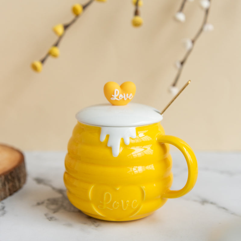 Honey Jar Shaped Mug With Cute Lid Coffee Mugs June Trading Pastel Yellow  