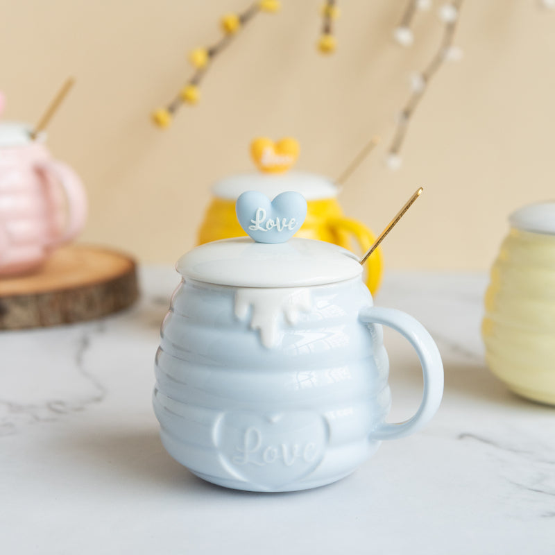 Honey Jar Shaped Mug With Cute Lid Coffee Mugs June Trading Pastel Blue  