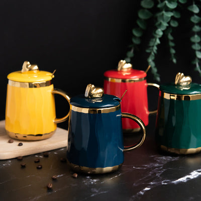 Hot Chocolate Ceramic Mug With Gold Handle Coffee Mugs June Trading   