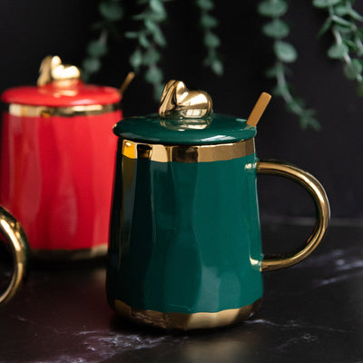 Hot Chocolate Ceramic Mug With Gold Handle Coffee Mugs June Trading Cherry Green  