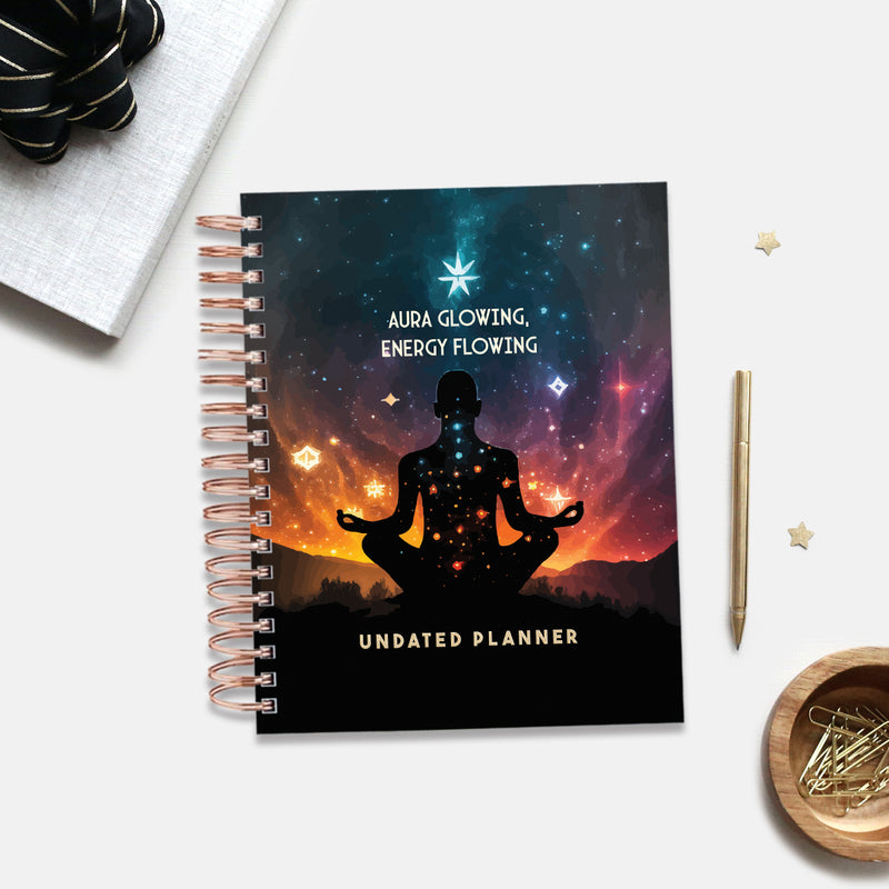 Undated Yearly Planner (2024 Collection) Aura Glowing Energy Flowing + Ultimate Sticker Book