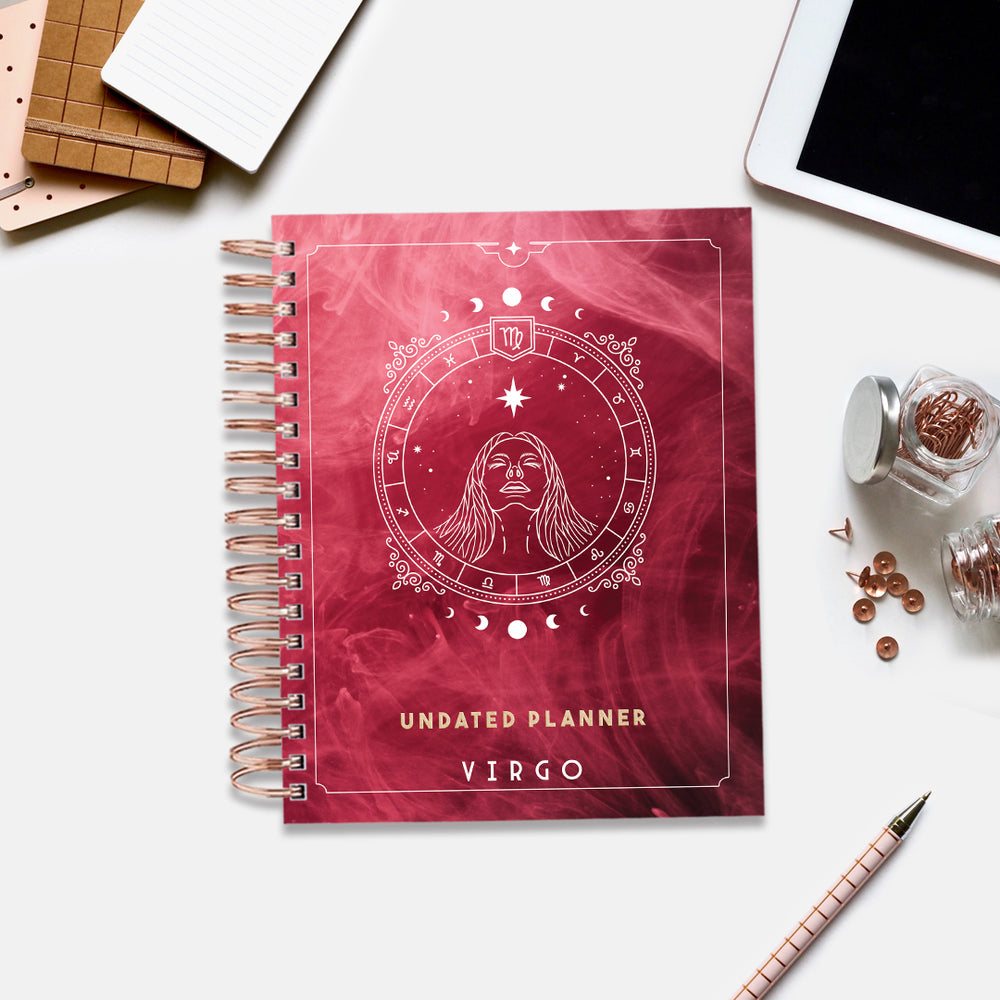 Virgo Celestial Emblem — Undated Planner + Sticker Book