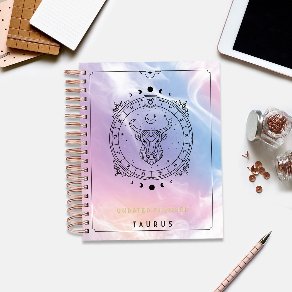 Taurus Celestial Emblem — Undated Planner + Sticker Book