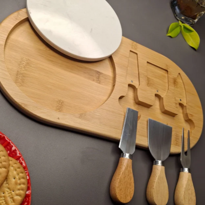 Wooden Cheese Platter Set With Marble Board And Cheese Cutlery Style 2