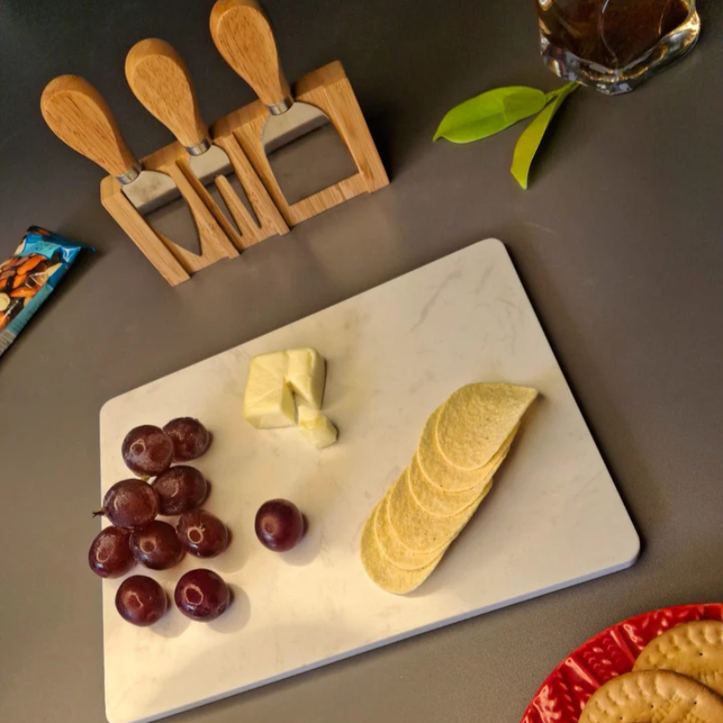 Wooden Cheese Platter Set With Marble Board And Cheese Cutlery Style 3