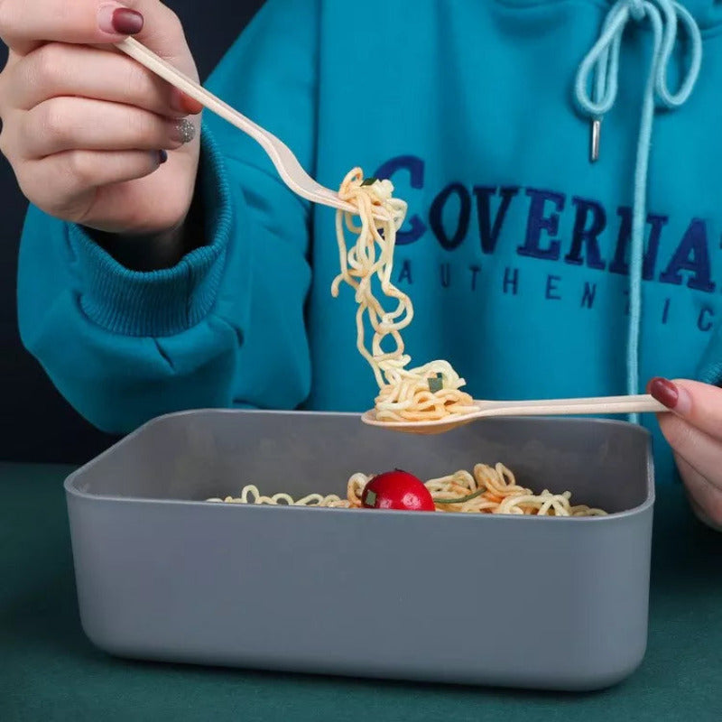 Wheat Straw Lunch Box with Wooden Lid & Cutlery Set Lunch Boxes June Trading   