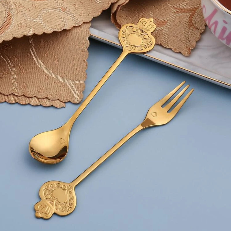 Crown Dessert Spoon & Fork Set of 4 Cutlery June Trading   