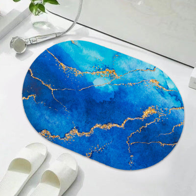Aegean Blue Crystalline Pattern Super Absorbent Anti Skid Bathroom Floor Mat Bathroom Mats June Trading   