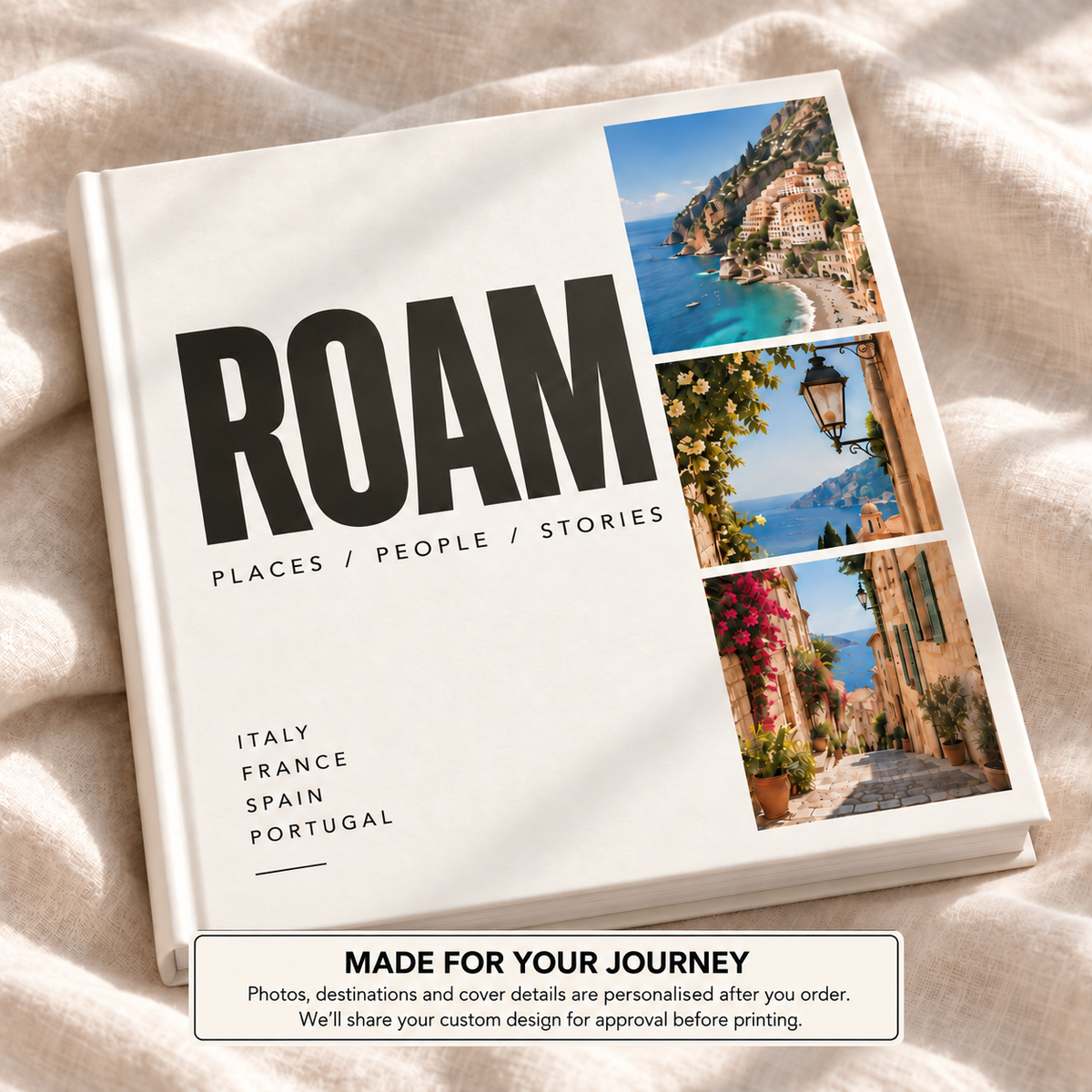 Roam Travel Book — personalised travel photo book cover