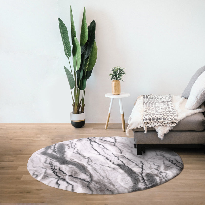 Abstract Slate Grey Soft Faux Fur Rug