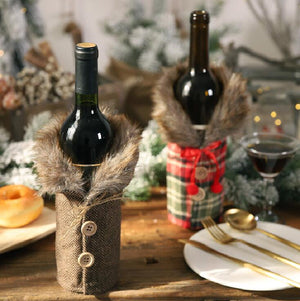 Christmas Fur Wine Bottle Cover - Set Of 2 Party Prop Coral Tree   