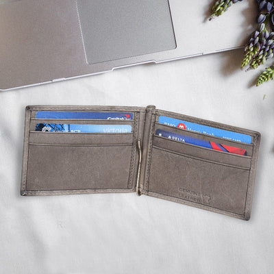 Leather Money Clip Wallet - Stone Grey Wallet Portlee   