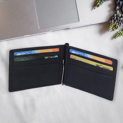 Leather Money Clip Wallet - Navy Blue Wallet Portlee   