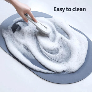Aegean Blue Crystalline Pattern Super Absorbent Anti Skid Bathroom Floor Mat Bathroom Mats June Trading   