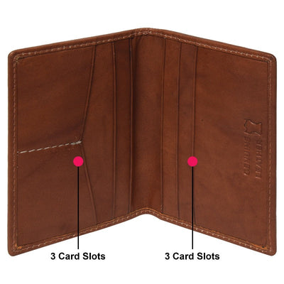 Leather Bifold Card Holder - Cognac Wallet Portlee   