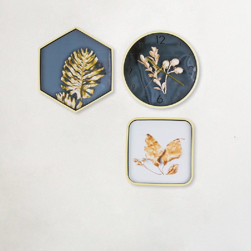 Golden Leaves Saga Wall Clock & Frame Set