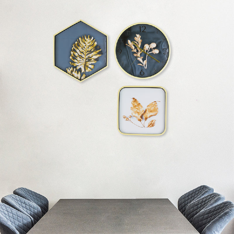 Golden Leaves Saga Wall Clock & Frame Set