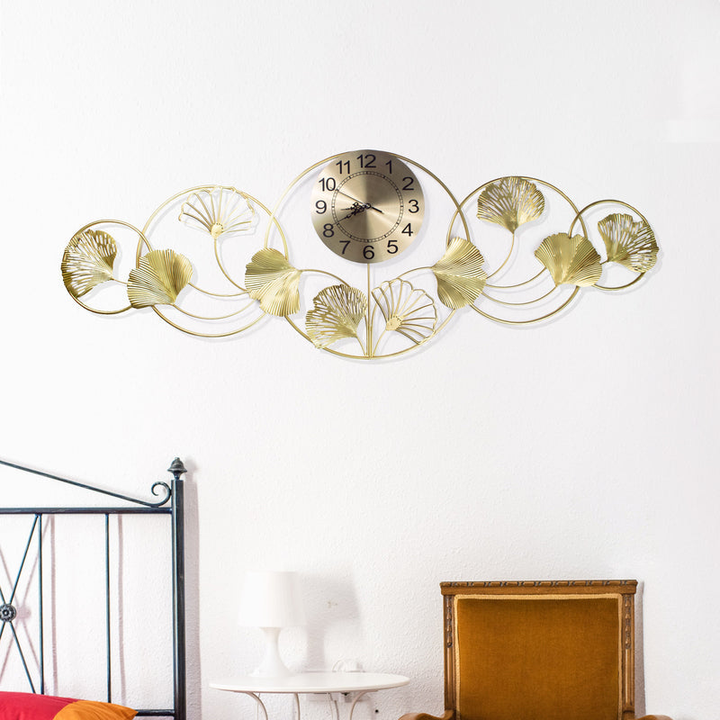 Designer Golden Gingko Leaves Wall Clock