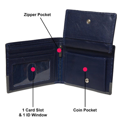 Leather Bifold Wallet - Blue Grey Wallet Portlee   